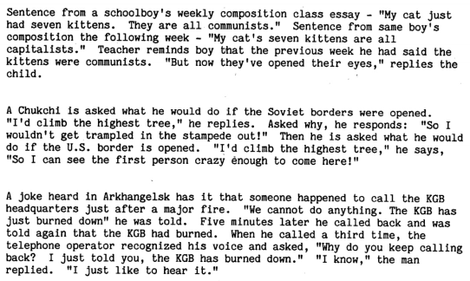 Detail from a declassified list of CIA-approved jokes.